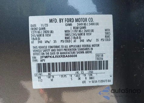 2024 Ford Edge Sel from USA, damaged, VIN 2FMPK4J9XRBA66608